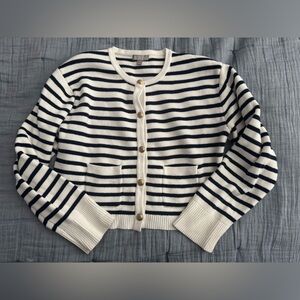 J. Crew Emilie Striped Lady jacket Crewneck 100% Cotton Gold Buttons Cardigan M